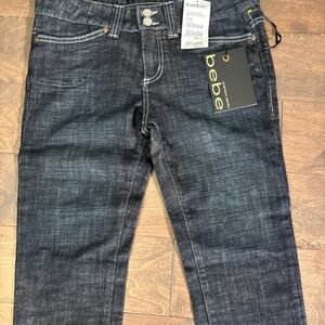 Bebe Blue Skinny Jeans with Subtle Whiskering